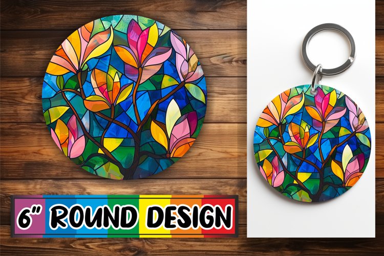 Colorful Stained Glass Tree Keychain Sublimation Design example image 1