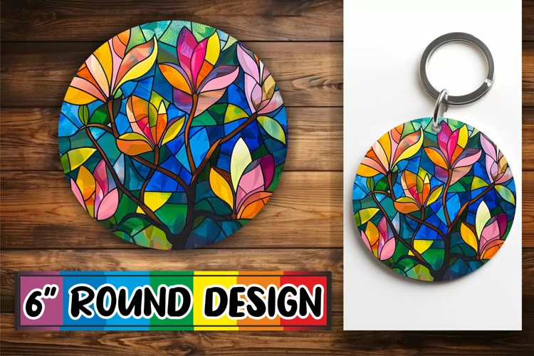 Colorful Stained Glass Tree Keychain Sublimation Design