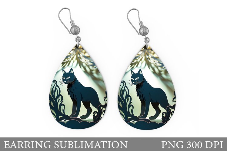 Black Cat Teardrop Earring. Cat Earring Sublimation example image 1