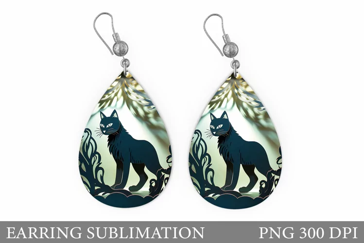 Black Cat Teardrop Earring. Cat Earring Sublimation