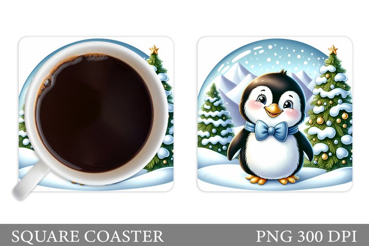 Cute Penguin Coaster Design. Christmas Coaster Sublimation example image 1
