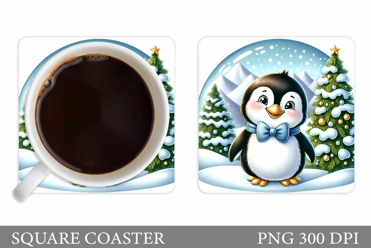 Cute Penguin Coaster Design. Christmas Coaster Sublimation