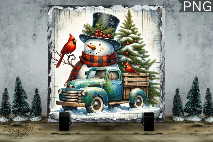 Christmas Snowman, Christmas Square Sublimation Slate Design