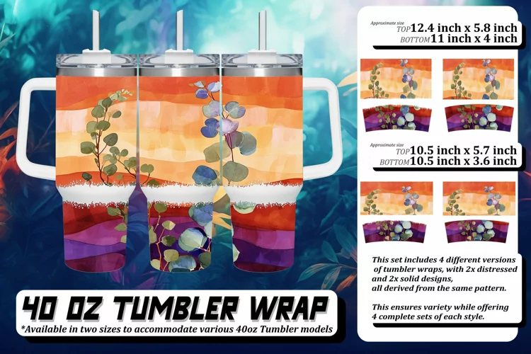 Retro Flower Pattern Tumbler 40oz: Vibrant Sublimation