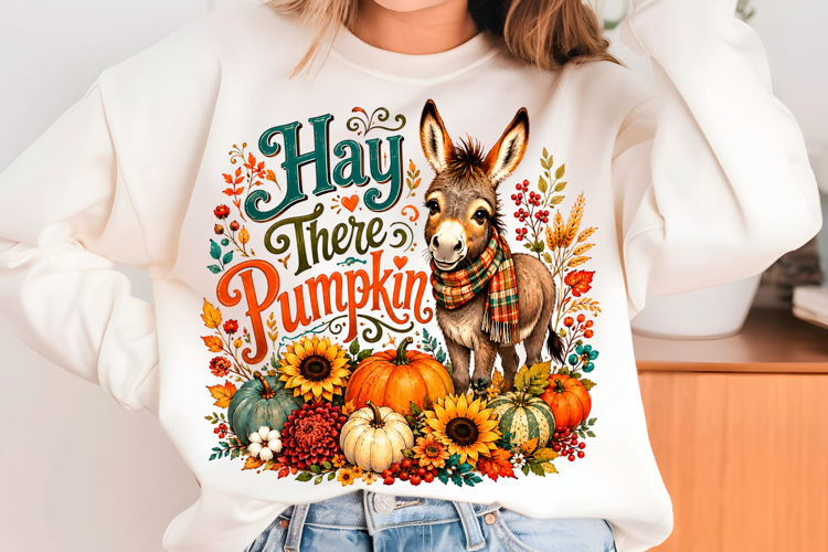 Hay There Pumpkin Donkey PNG Cute Fall Farm Sublimation