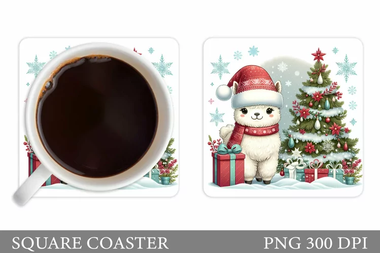 Christmas Lama Coaster Design. Christmas Coaster Sublimation