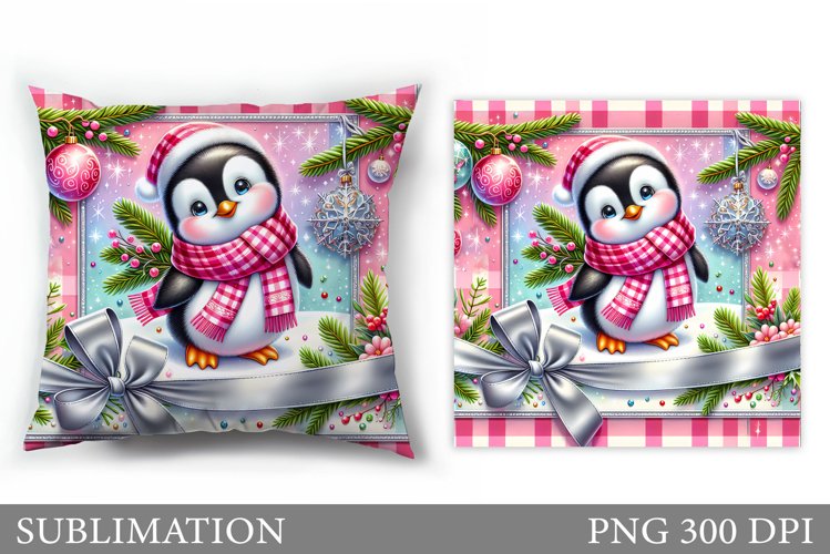 Christmas Penguin Pillow. Christmas Pillow Sublimation example image 1