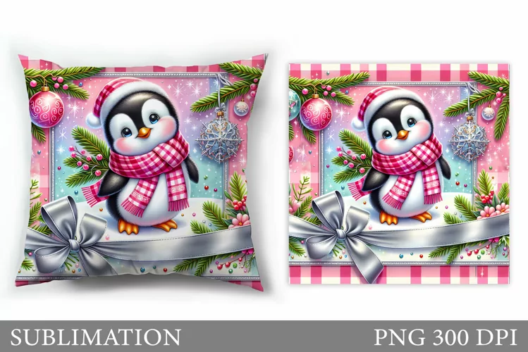 Christmas Penguin Pillow. Christmas Pillow Sublimation