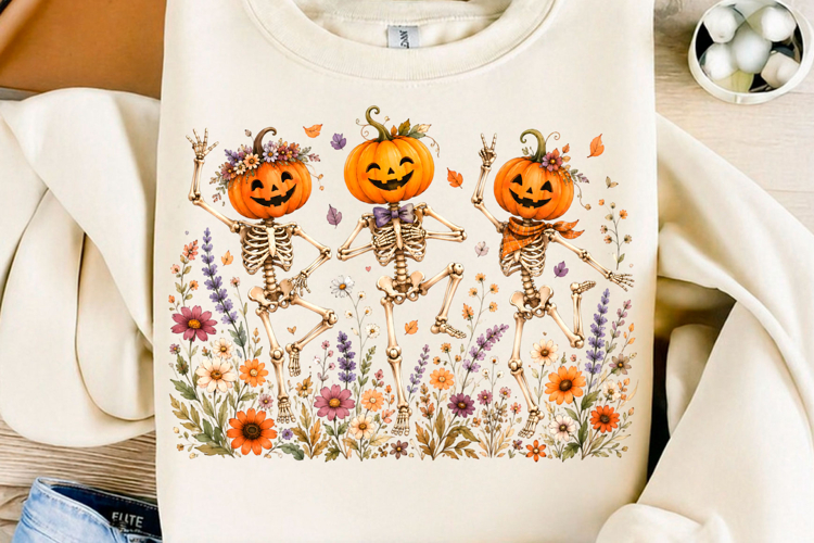 Dancing Pumpkin Skeletons Halloween PNG