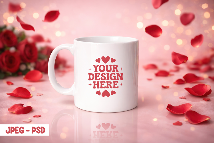 Valentine Rose Mug PSD JPEG Mockup