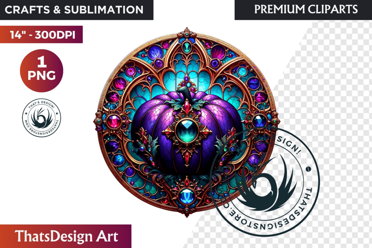 Halloween Gothic stained Glass Pumpkin Clipart
