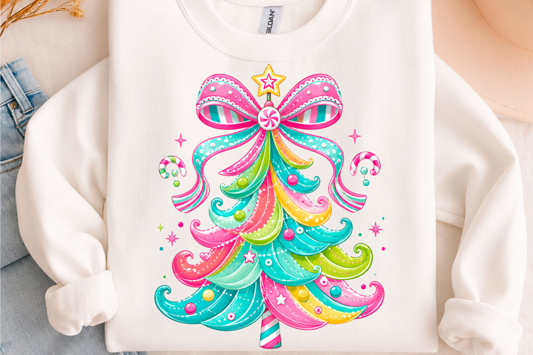 Preppy Pastel Christmas Tree Bow PNG