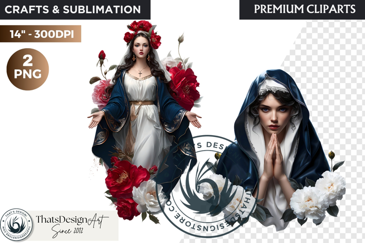 Floral Virgin Mary Clipart PNG, Mother with Jesus, bible