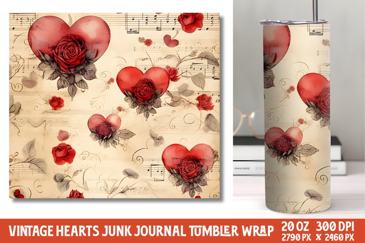 Vintage Hearts Junk Journal Tumbler Wrap