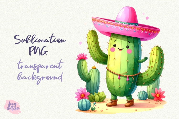 Funny Pink Cowboy Cactus Sublimation Design Kawaii Cacti