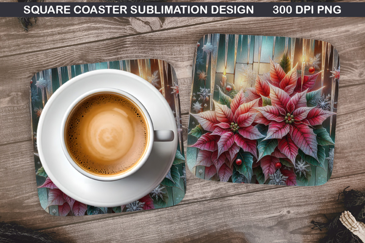 Poinsettias Coaster Sublimation, Christmas Coaster PNG