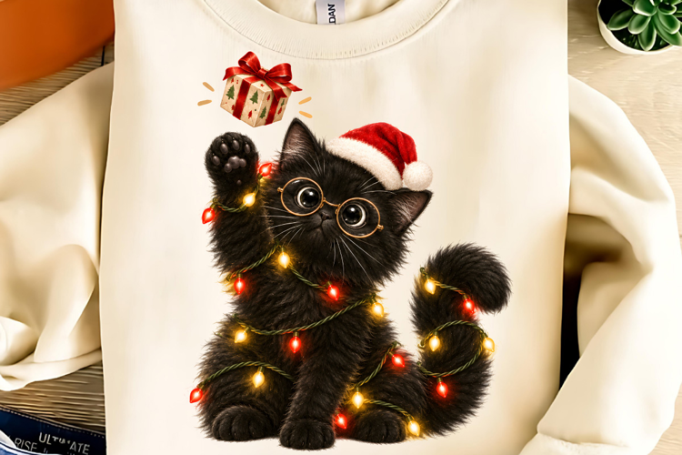 Christmas Black Cat Heart Paws Love PNG, Trending Christmas