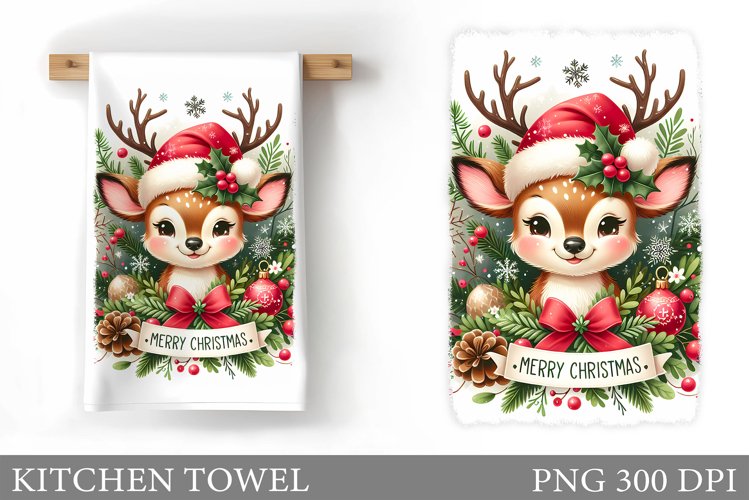 Cute Deer Kitchen Towel. Christmas Kitchen Towel Design example image 1