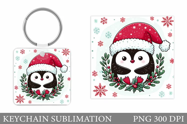 Christmas Penguin Keychain. Christmas Keychain Design
