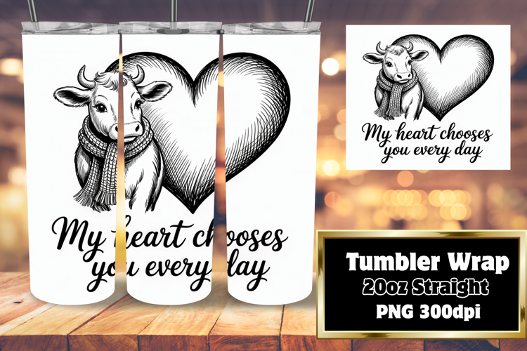 Sublimation Designs for 20oz Tumbler , Cute Cow