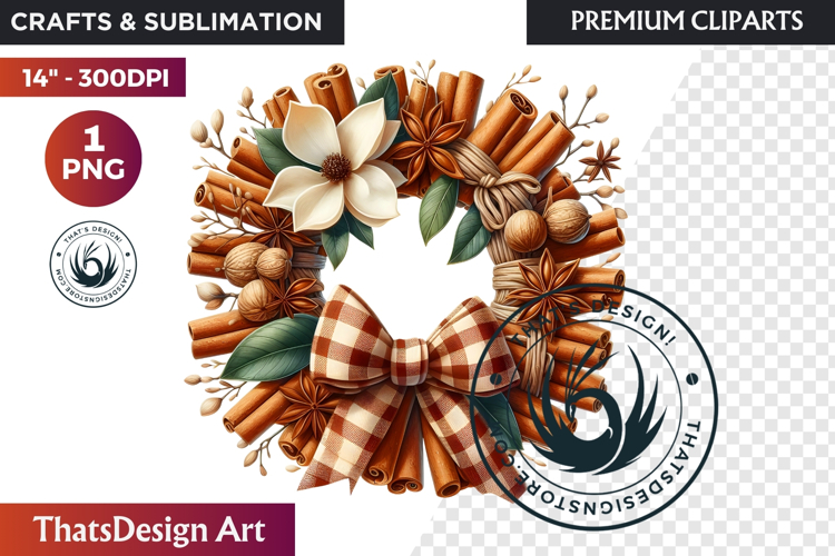 Cozy Autumn Wreath - Boho Farmhouse Fall Clipart PNG