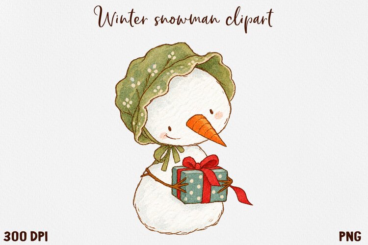 Cute Winter Snowman Clipart, Cozy Christmas Snowman PNG. example image 1