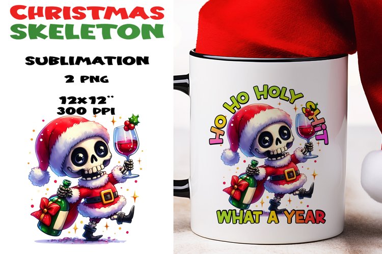 Christmas skeleton Sublimation PNG. example image 1