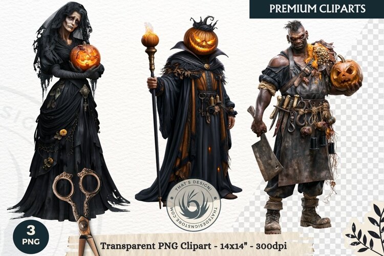 Hollow Eve Procession Halloween Clipart, Horror characters example image 1