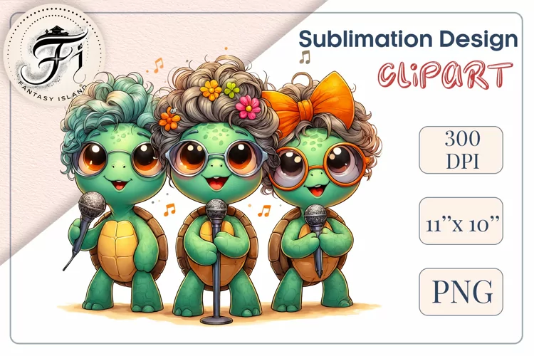 Cute Singing Baby Turtles| Sublimation Design| Clipart | Png