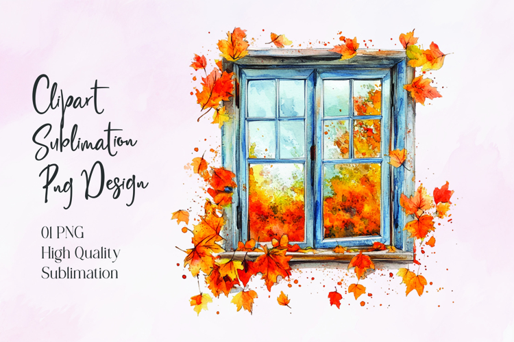 Autumn Window Watercolor Sublimation PNG