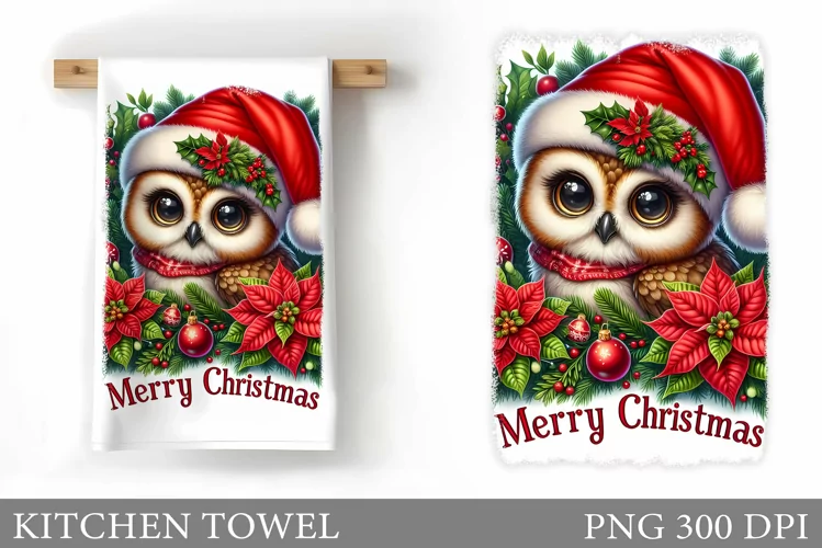Cute Owl Kitchen Towel. Christmas Owl Kitchen Towel Design