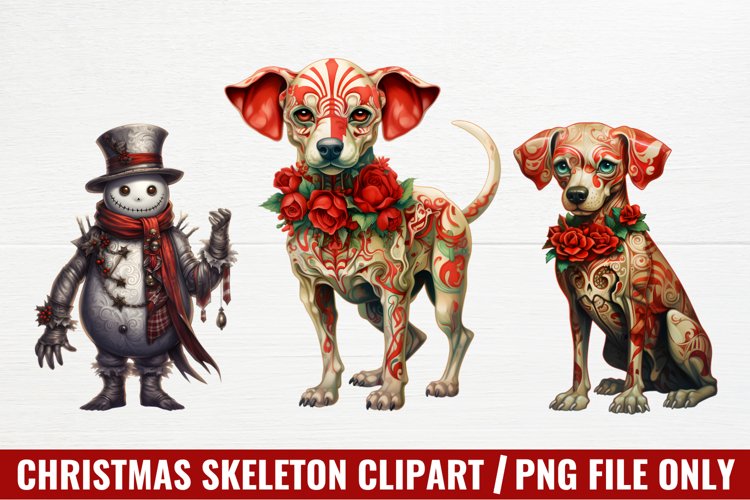 Christmas Skeleton Sublimation Clipart