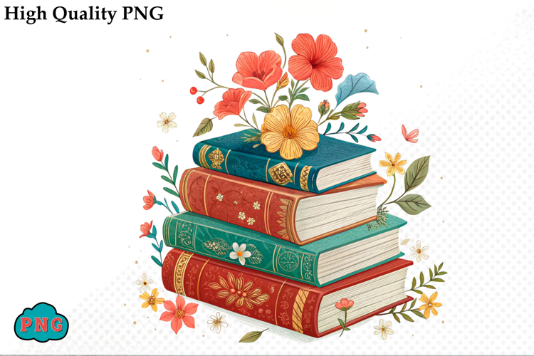 Watercolor Floral Books Clipart PNG