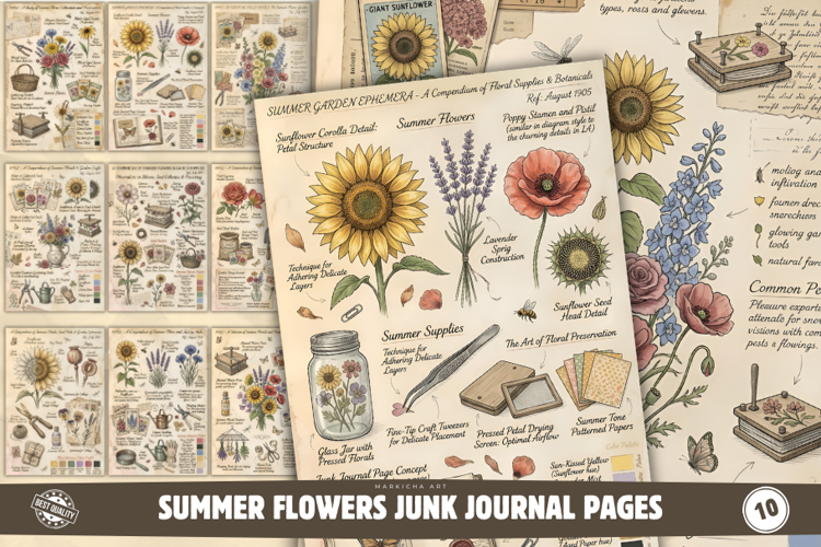 Summer Flowers Junk Journal Pages