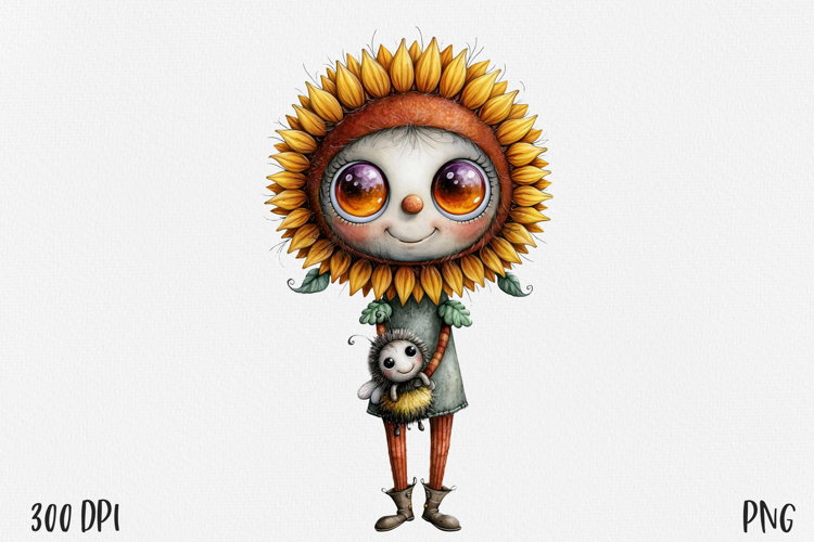 Whimsical Autumn Girl PNG, Cute Woodland Character Clipart
