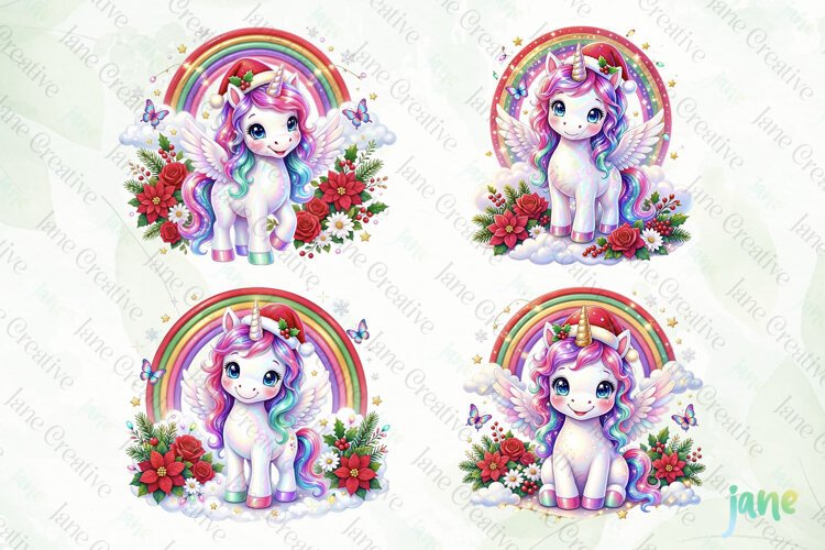 Cute Christmas Unicorn Clipart example image 1