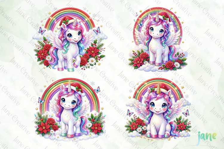 Cute Christmas Unicorn Clipart
