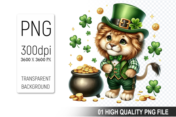 St. Patrick’s Day Baby Lion with Hat Clipart Sublimation PNG