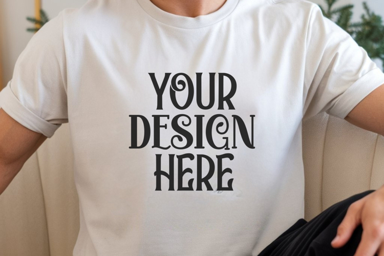 White Gildan 5000 T-Shirt Mockup | Boho Flat Lay Shirt