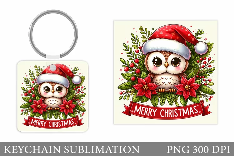 Cute Owl Keychain Design. Christmas Keychain Sublimation