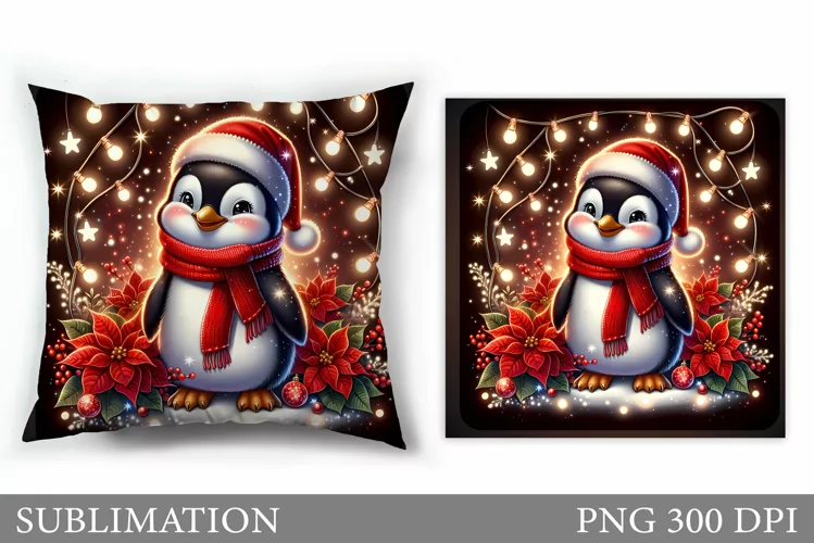 Christmas Penguin Pillow. Christmas Pillow Sublimation