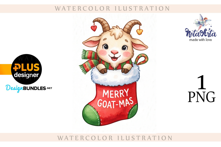 Christmas Goat in Watercolor Style