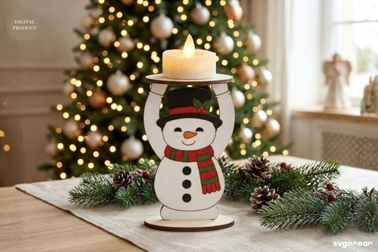 Snowman Candle Holder Laser Cut | Glowforge | SVG example image 1