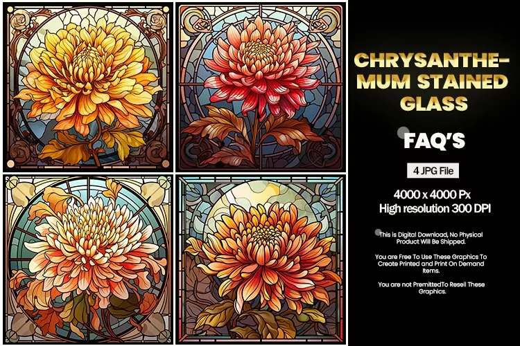 Stained Glass Chrysanthemum Square Coaster - 04 Variations