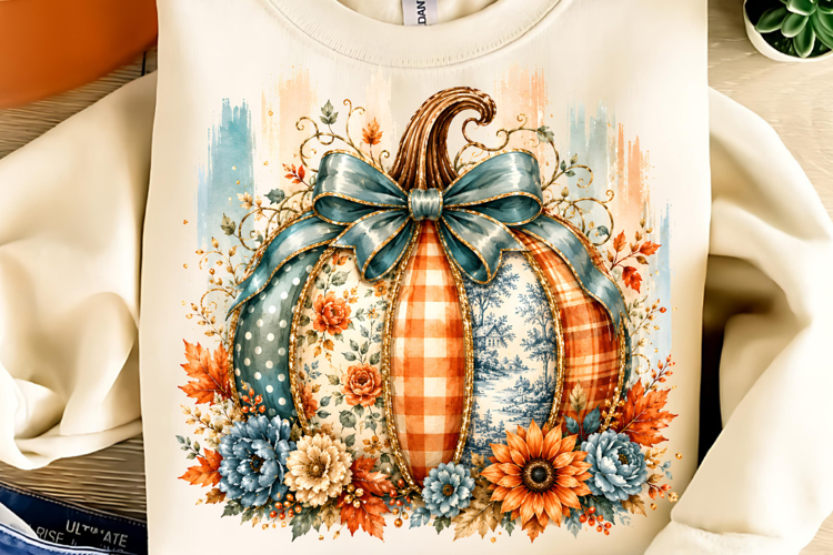 Coquette Patchwork Fall Pumpkin PNG, Autumn Pumpkin PNG