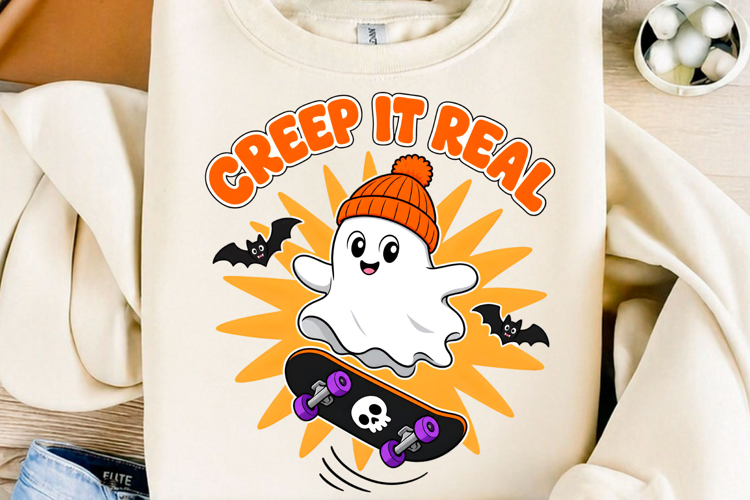 Creep It Real Skateboard Ghost PNG Cute Halloween Sublimat