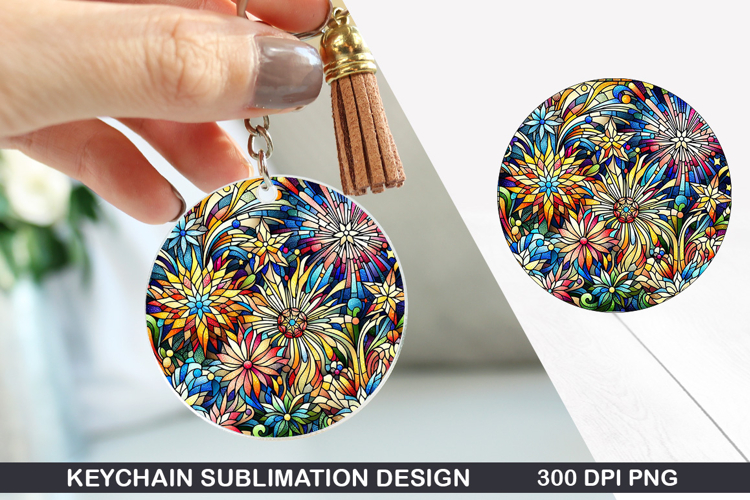 Flower Keychain Sublimation - Spring Keychain PNG Design