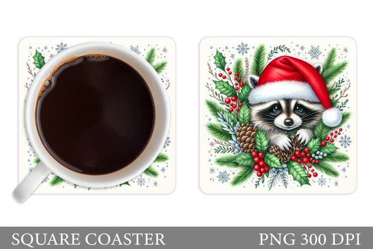 Christmas Raccoon Coaster. Christmas Coaster Sublimation