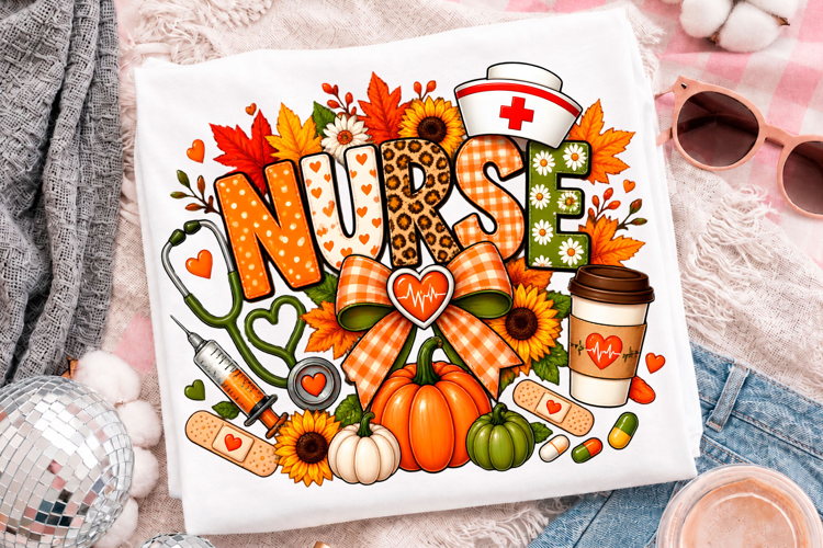 Nurse Fall Pumpkin Floral Healthcare T-Shirt Design