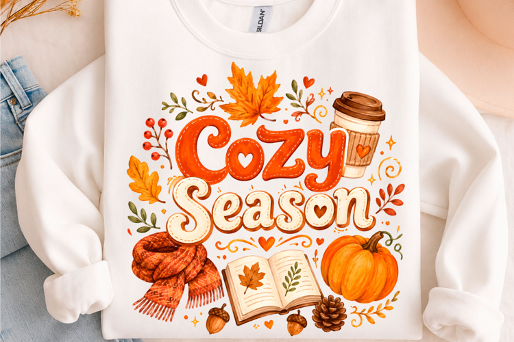 Cozy Season Pumpkin Coffee Fall PNG